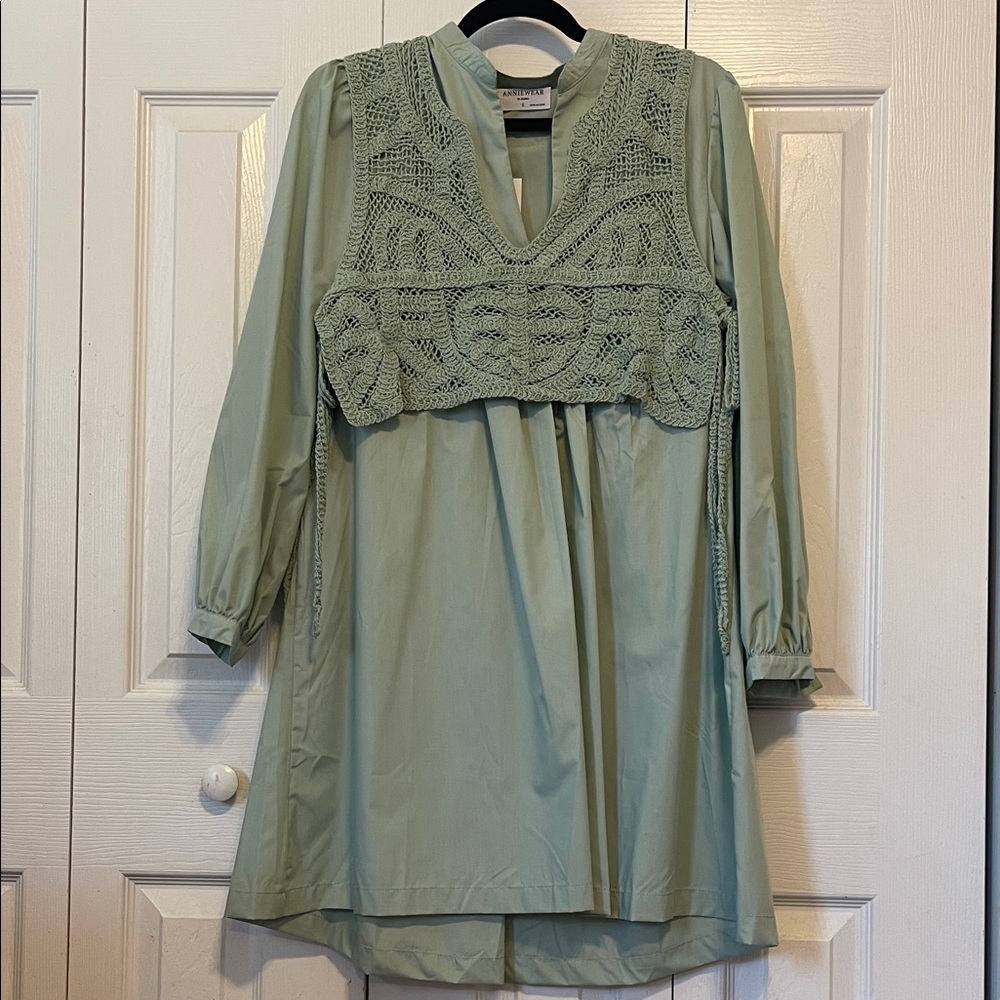 Chic Sage Crochet Accent Women's Dress